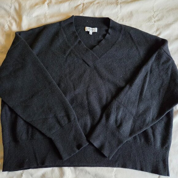 Madewell Black Cashmere V-Neck Cropped Sweater Plus Size 2X - Picture 1 of 5